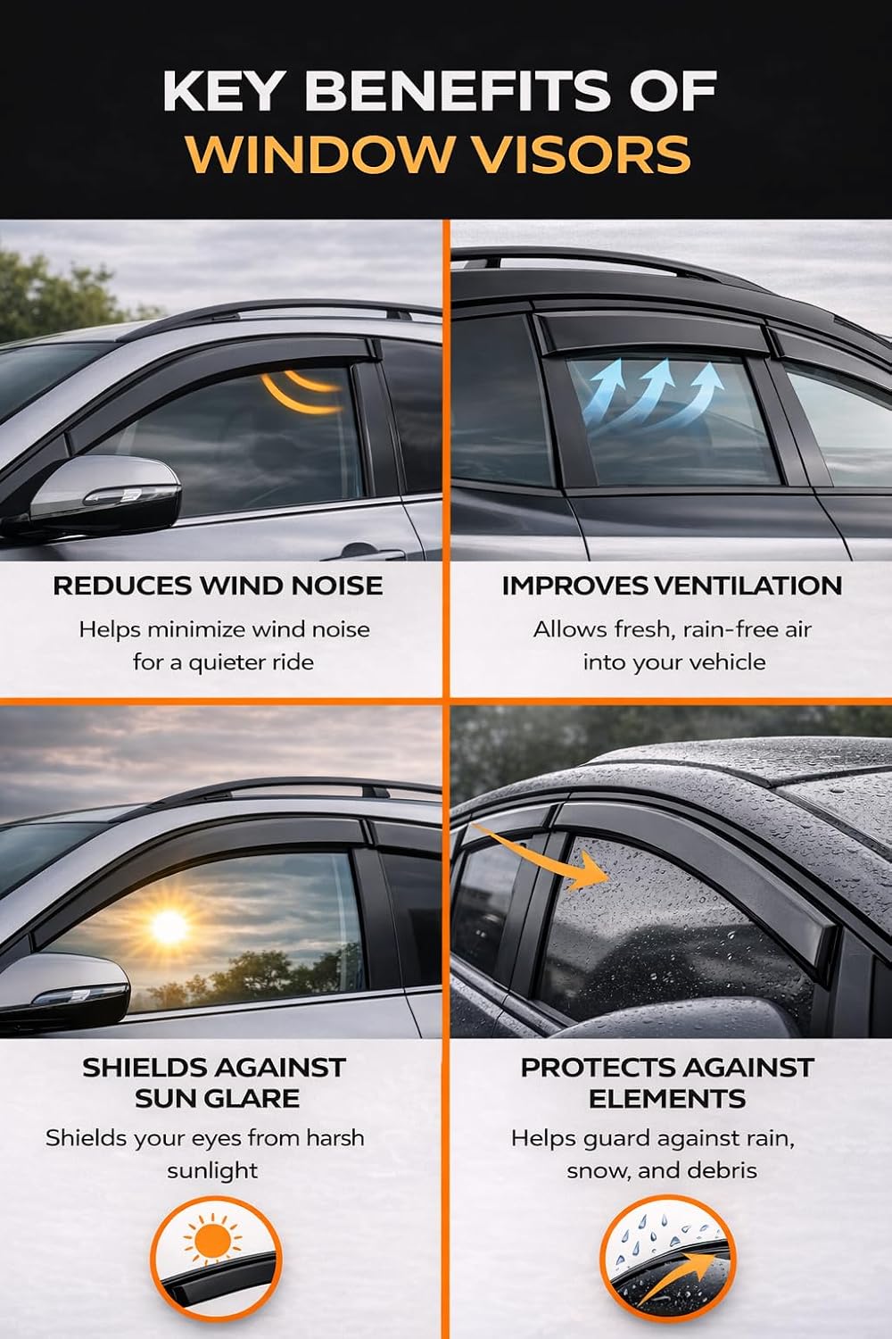 2022-2026 Tape-On Rain Guards for Honda Civic Hatchback Side Window Visor Deflectors HB LX Sport Touring EX-L Tinted Vent Shades Protectors 2023 2024 2025